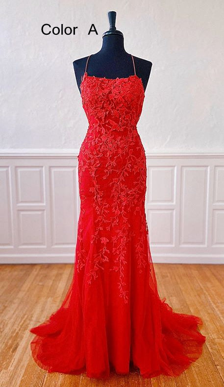 Mermaid Long Prom Dresses with Appliques and Beading Fashion Formal Dress Lace up Back BP002