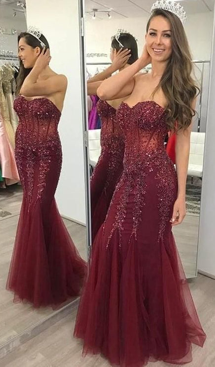 Sweetheart Mermaid Long Prom Dress With Applique and Beading,Fashion Winter Formal Dress PDP0164