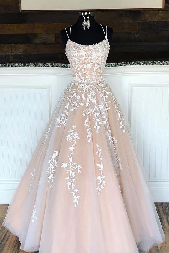 Tulle Applique Long Prom Dress with Lace up Back PDP0331