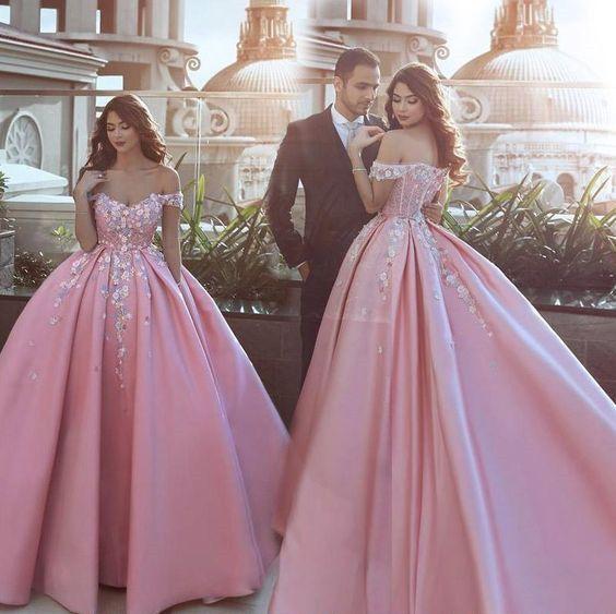Off Shoulder Ball Gown Long Prom Dresses with Appliques,Sweet 16 Quinceanera Dress,BP306