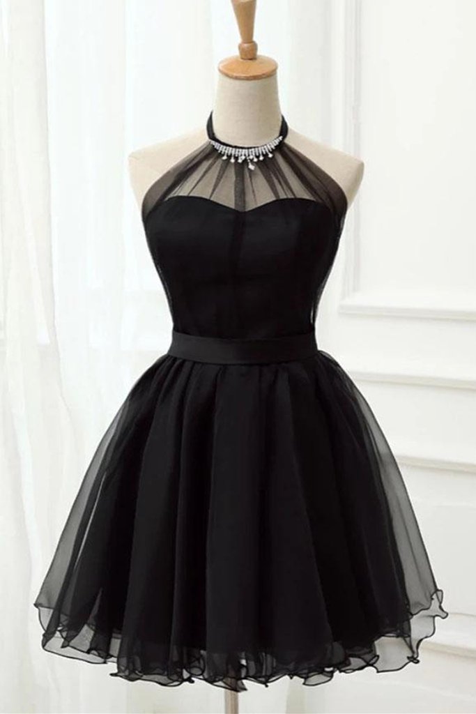 Halter Neck Backless Black Short Prom Dress,Open Back Black Homecoming Dress, Short Black Formal Graduation Evening Dress,BP169