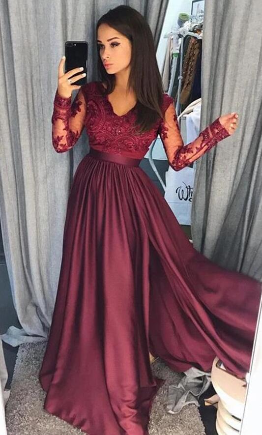 Long Prom Dresses With Applique and Beading Fashion School Dance Dress Winter Formal Dress PDP0416