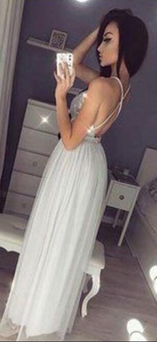 V-neck A-line Long Prom Dress With Slit,Fashion Wedding Party Dress PDP0130