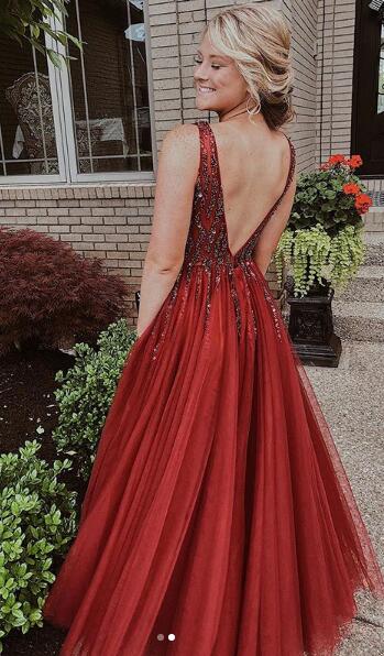 Sexy Long Prom Dress with Beading, Popular School Dance Dress ,Fashion Wedding Party Dress PDP0084