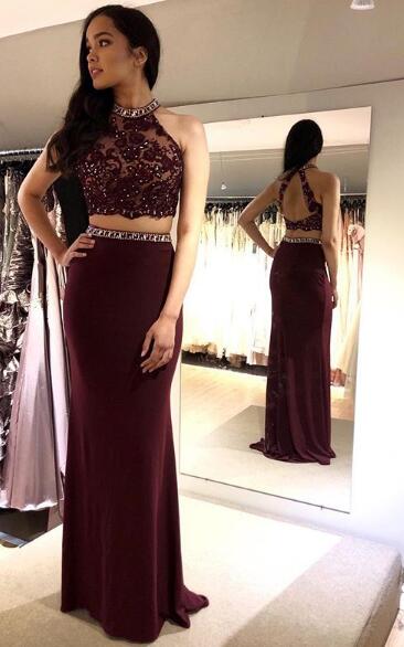 Two Pieces Long Prom Dress with Applique and Beading, Popular Evening Dress ,Fashion Wedding Party Dress PDP0071