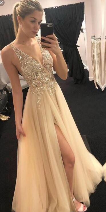 Sexy Long Prom Dress with Beading, Popular School Dance Dress ,Fashion Wedding Party Dress PDP0080