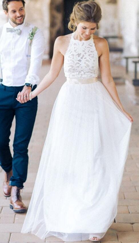 Simple Jewel Sleeveless Beach Wedding Dress with Bow ,Fashion Custom made Bridal Dress PDW007