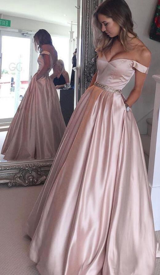 Off Shoulder Long Prom Dress with Pocket, Popular Winter Formal Dress ,Fashion Wedding Party Dress PDP0105
