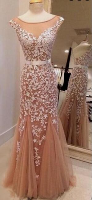 Mermaid Tulle Long Prom Dress with Appliques, Popular Evening Dress ,Fashion Wedding Party Dress PDP0113