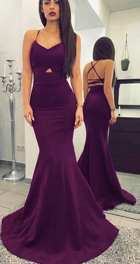 Spaghetti Straps Mermaid Long Prom Dress with Criss-Cross Straps Back Fashion Wedding Party Dress PDP0120
