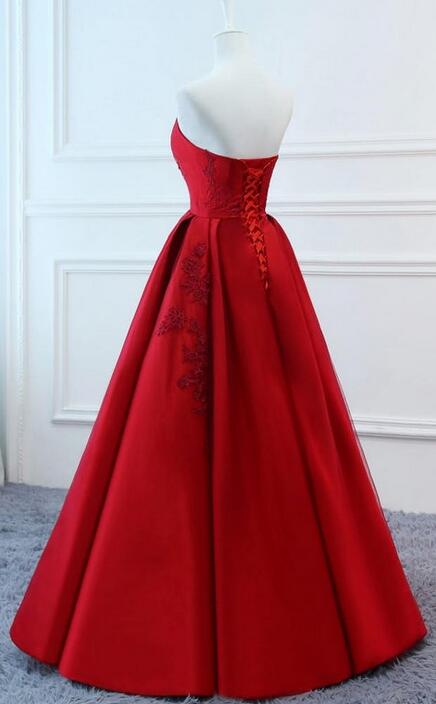 Red Long Prom Dress with Applique,Fashion School Dance Dress PDP0148