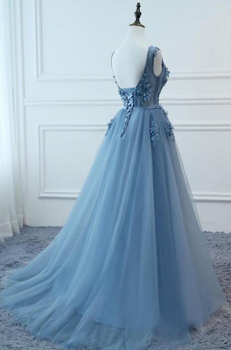 A-line Long Prom Dress with Applique and Beading,Fashion Dance Dress PDP0177