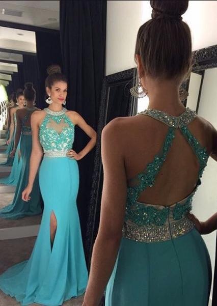Open Back Mermaid Long Prom Dress with Applique and Beading,Fashion Dance Dress,Sweet 16 Dress PDP0210