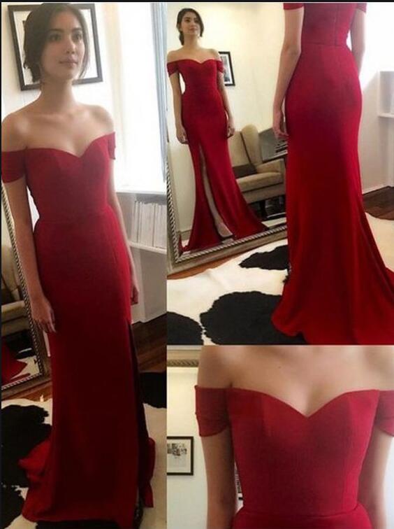 Simple Off Shoulder Long Prom Dress with Slit,Fashion Dance Dress,Sweet 16 Quinceanera Dress PDP0271
