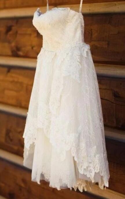 Strapless A-line Lace Short Wedding Dress ,Fashion Custom made Reception Bridal Dress PDW012