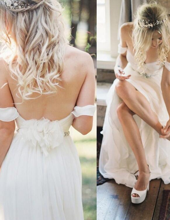 Elegant Off-shoulder Long Wedding Dress ,Fashion Custom made Bridal Dress PDW013