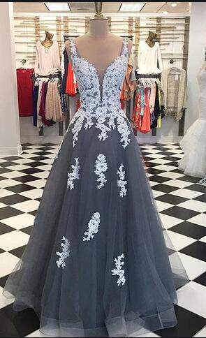 A-line Long Prom Dress with Applique and Beading,Fashion Dance Dress,Sweet 16 Quinceanera Dress PDP0290
