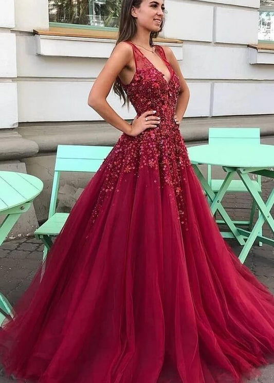 V-neck Long Prom Dress with Beading,Fashion Dance Dress,Sweet 16 Quinceanera Dress PDP0301