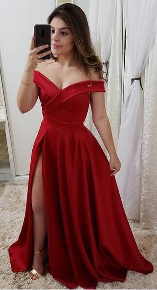 Off Shoulder Long Prom Dress with Slit,Fashion Dance Dress,Sweet 16 Quinceanera Dress PDP0308