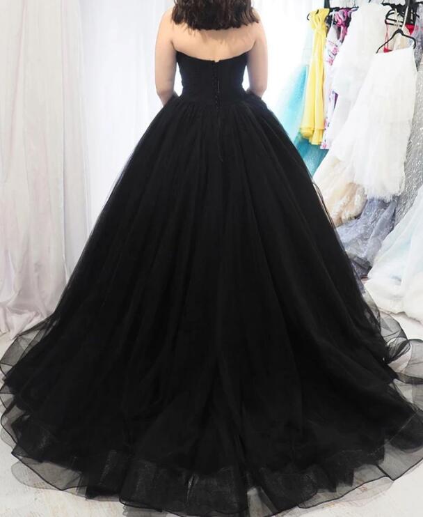 Black Ball Gown Long Prom Dresses Fashion School Dance Dress  PDP0385