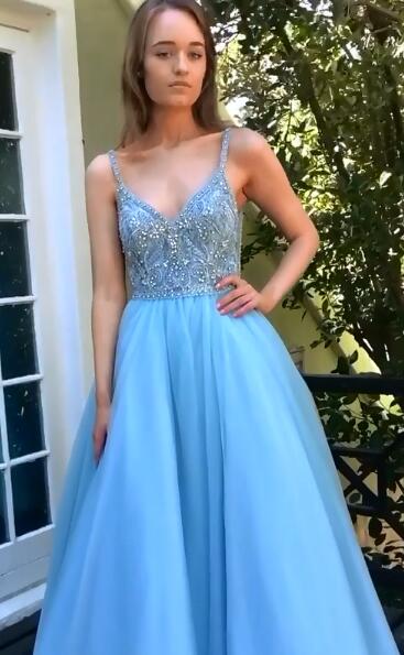 A-line Long Prom Dresses with Beading,Fashion School Dance Dress,Winter Formal Dress PDP0339
