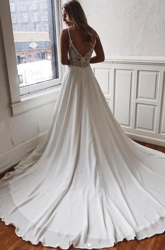 Open Back V-neck A-line Wedding Dress ,Fashion Custom made Bridal Dress PDW018