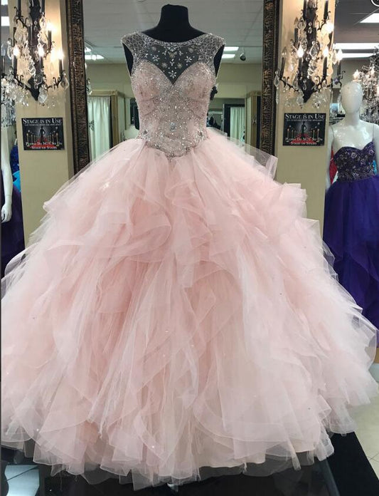 Ball Gown Long Prom Dress With Beading,Fashion School Dance Dress Sweet 16 Quinceanera Dress PDP0381