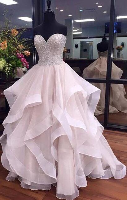 Sweetheart Ball Gown Long Prom Dress With Beading,Fashion School Dance Dress Sweet 16 Quinceanera Dress PDP0382