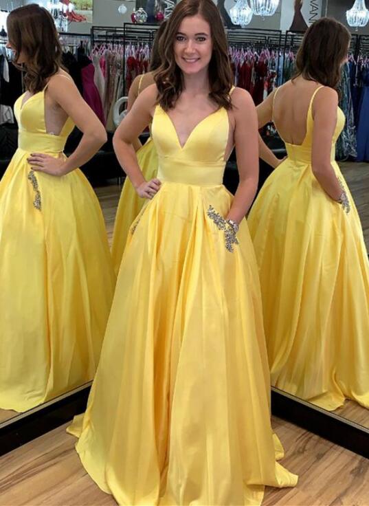Yellow Sexy Long Prom Dresses Fashion School Dance Dress Winter Formal Dress PDP0440