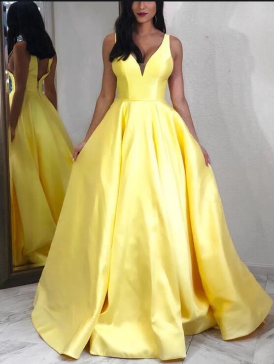 Yellow Long Prom Dresses Fashion School Dance Dress Winter Formal Dress PDP0443