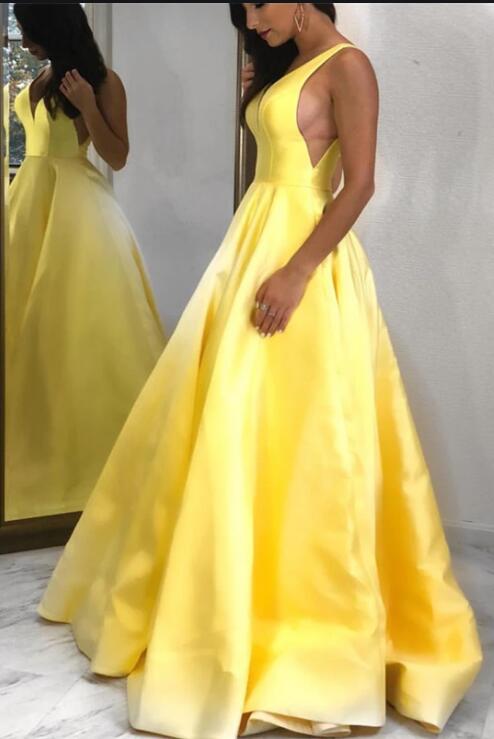 Yellow Long Prom Dresses Fashion School Dance Dress Winter Formal Dress PDP0443