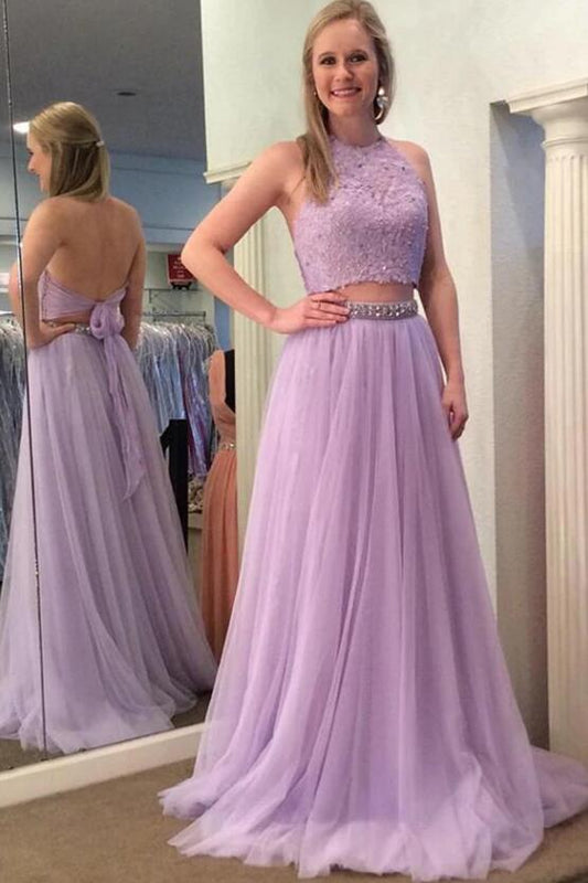 Two Pieces Long Prom Dresses With Applique and Beading Fashion School Dance Dress Winter Formal Dress PDP0452