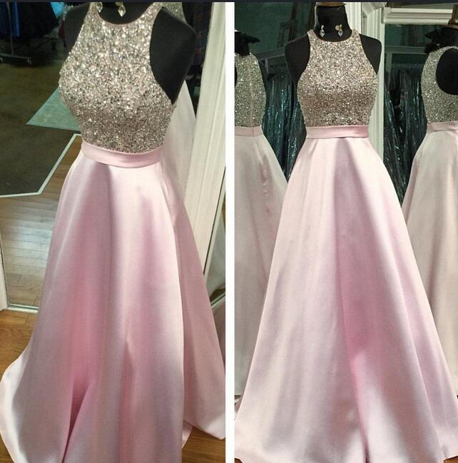 A-line Long Prom Dresses With Beading Fashion School Dance Dress Winter Formal Dress PDP0433