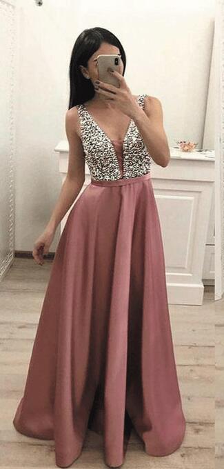 Long Prom Dresses With Beading Fashion School Dance Dress Winter Formal Dress PDP0437