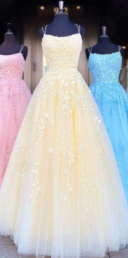 Yellow Long Prom Dresses with Applique and Beading 8th Graduation Dress School Dance Winter Formal Dress PDP0483