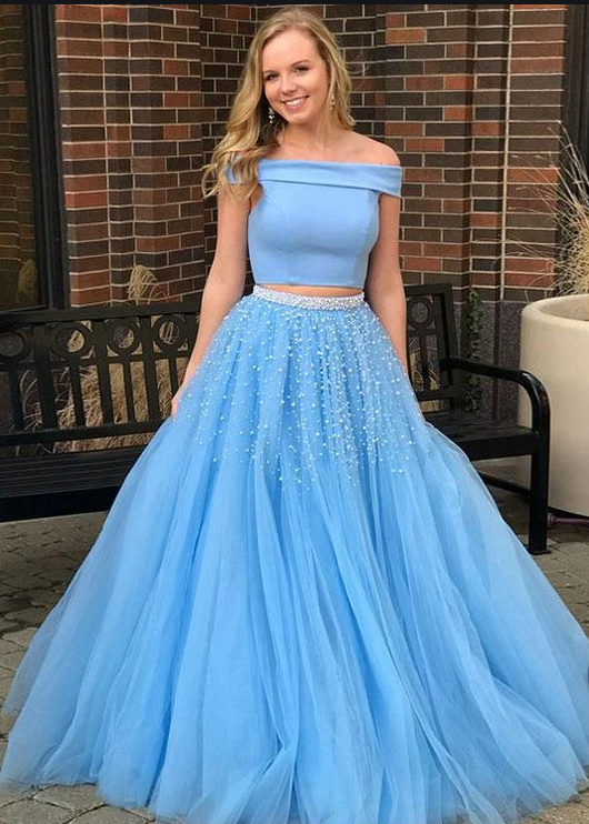 Two Pieces Long Prom Dresses with Beading 8th Graduation Dress School Dance Winter Formal Dress PDP0520