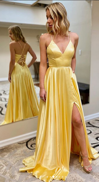 Yellow Simple Prom Dress with Lace up back Long Prom Dresses 8th Graduation Dress Formal Dress PDP0591