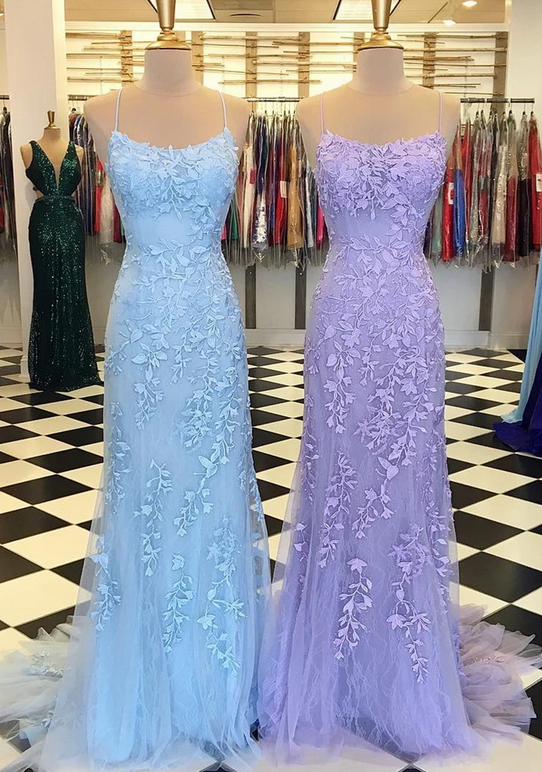 Mermaid Lace/Tulle Long Prom Dresses With Appliques And Beading,Evening Dresses, BP499