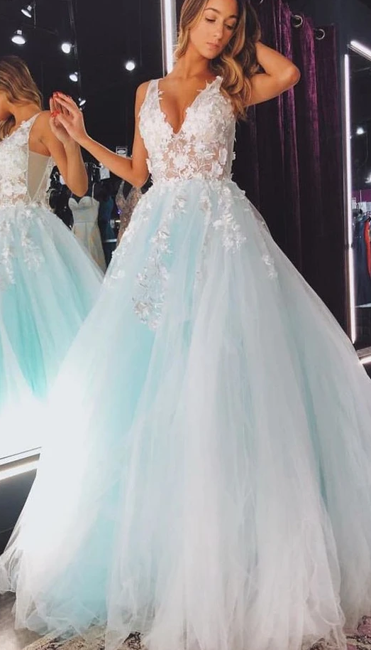 Tulle Prom Dresses With Applique and Beading Long Prom Dress Fashion School Dance Dress Winter Formal Dress PDP0625