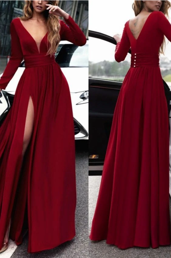 Sexy Prom Dresses with Sleeves Long Prom Dress Fashion School Dance Dr ...