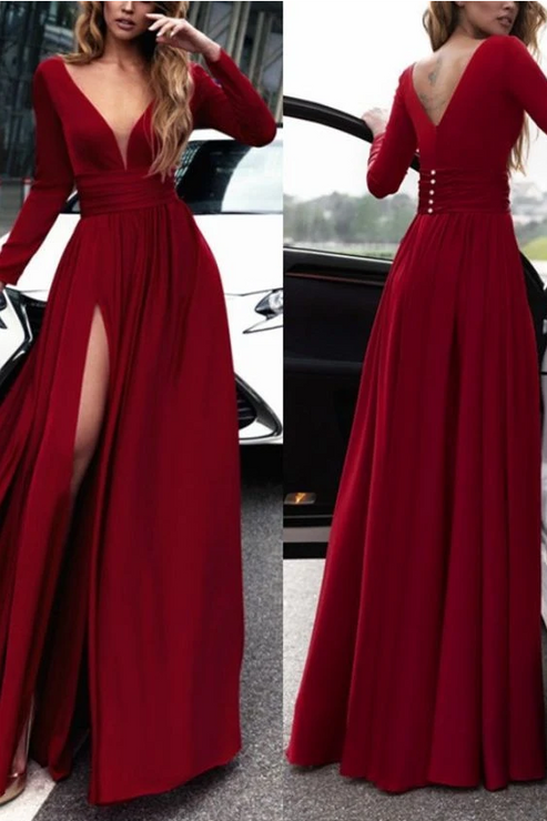 Sexy Prom Dresses with Sleeves Long Prom Dress Fashion School Dance Dr ...