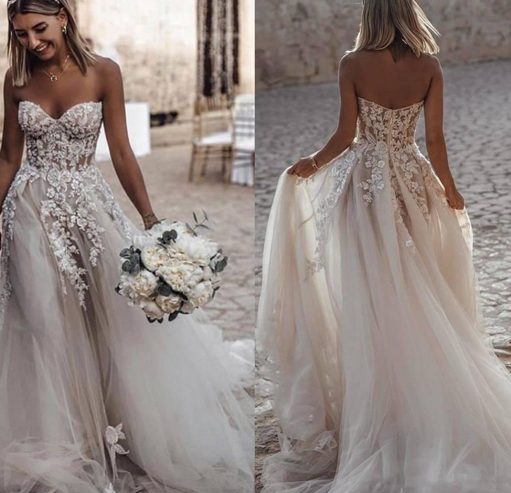 Sweetheart A-line Tulle/Applique Beach Wedding Dress ,Fashion Custom made Bridal Dress PDW027
