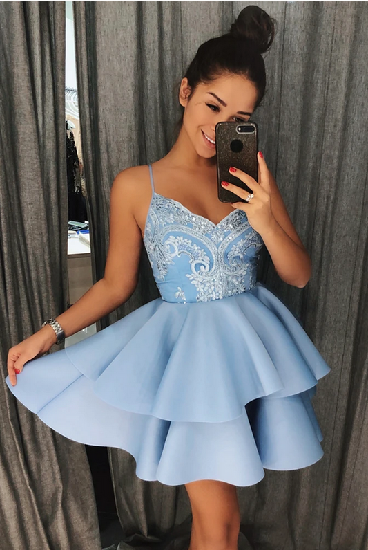 V-neck Homecoming Dress With Applique and Beading, Popular Short Prom Dress ,Fashion Dancel Dress PDH0027
