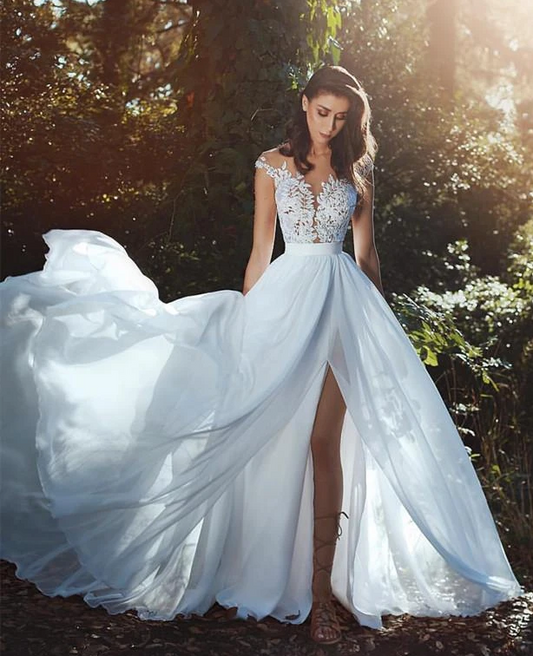 A-line Chiffon/Applique Beach Wedding Dress ,Fashion Custom made Bridal Dress PDW030