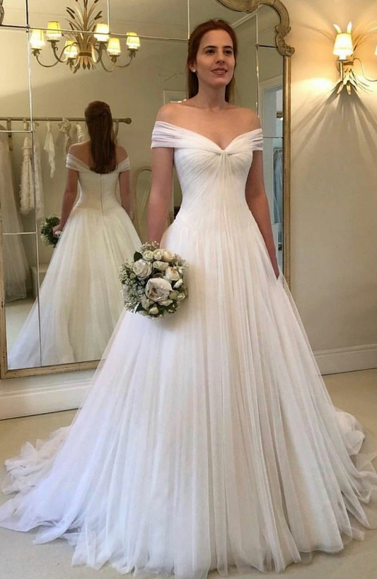 Off Shoulder A-line Tulle Wedding Dress ,Fashion Custom made Bridal Dress PDW135