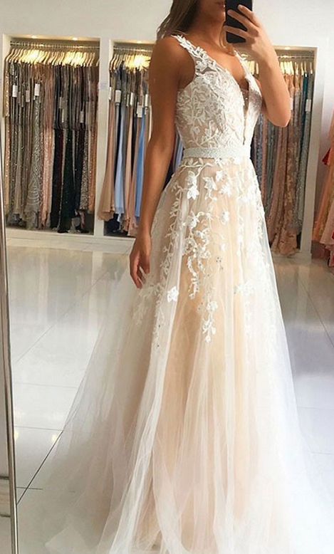 Prom Dresses with Applique and Beading , Long Prom Dress ,Fashion School Dance Dress Formal Dress PDP0674