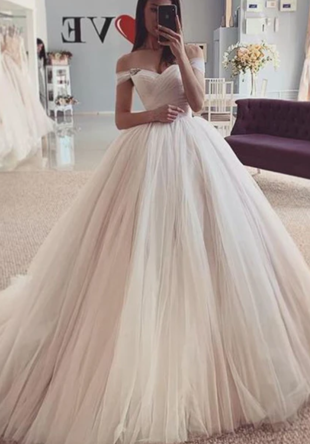 Off Shoulder Ball Gown Tulle Wedding Dress ,Fashion Custom made Bridal Dress ,Quinceanera Dress PDW035