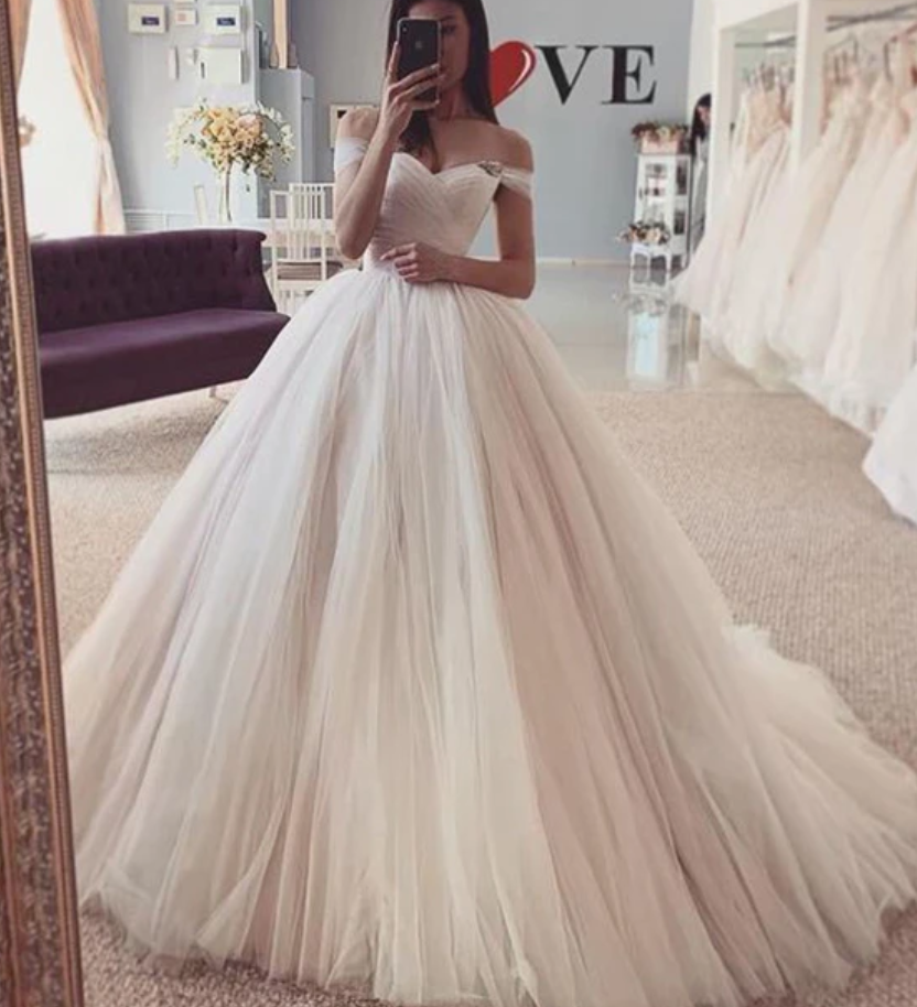Off Shoulder Ball Gown Tulle Wedding Dress ,Fashion Custom made Bridal Dress ,Quinceanera Dress PDW035