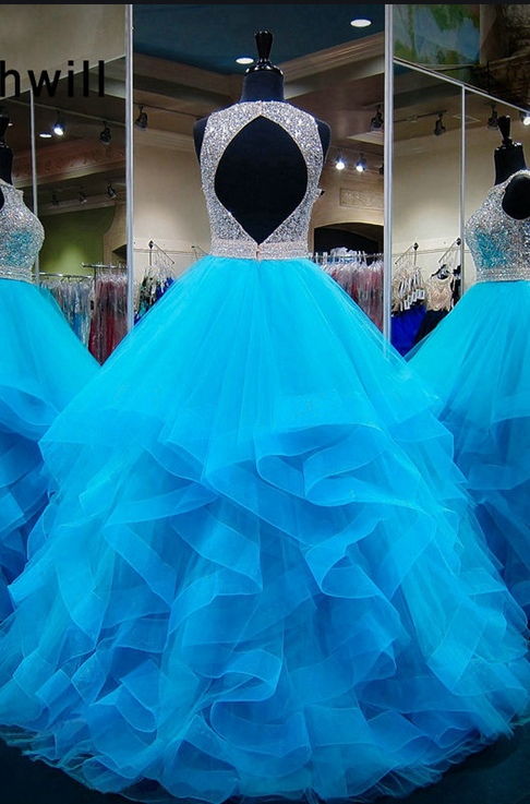 Ball Gown Prom Dresses with Beading ,Long Prom Dress , Sweet 16 Quinceanera Dress PDP0663