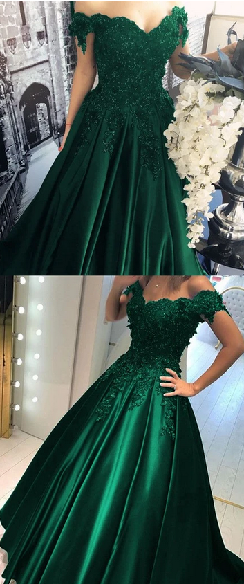 Ball Gown Prom Dresses with Applique and Beading, Long Prom Dress ,Fashion School Dance Dress Formal Dress PDP0666